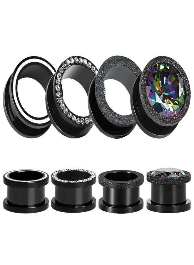 TBOSEN 8 PCS Black Fashion Ear Tunnels Plugs Gauges Stainless Steel Expander Stretcher Piercings - Image 1